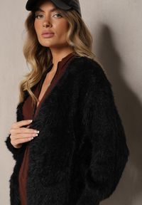 Renee - Czarny Kardigan Niezapinany z Wełną i Wsuwanymi Kieszeniami Rianessa. Kolor: czarny. Materiał: wełna