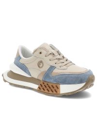 Beżowo-Niebieskie Sneakersy Filippo Stylowe Obuwie Damskie. Kolor: beżowy. Materiał: materiał #1