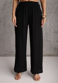 Renee - Czarny Komplet z Wiskozy Spodnie Wide Leg i Bluzka ze Ściągaczem w Talii Daemnell. Kolor: czarny. Materiał: wiskoza #3