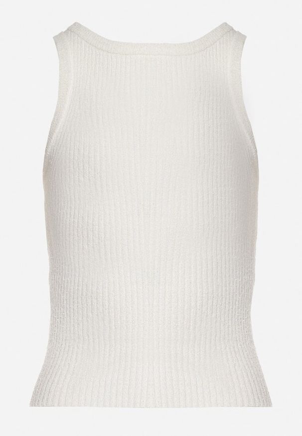 Born2be - Biały Top z Prążkowanego Materiału Ovilora. Okazja: na spacer, na co dzień. Kolor: biały. Materiał: materiał, prążkowany. Styl: casual