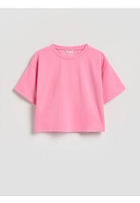 Reserved - Gładki t-shirt z modalem - różowy. Kolor: różowy. Materiał: dzianina. Wzór: gładki