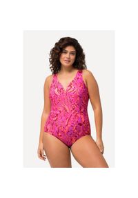 ULLA POPKEN - Damskie Kostium kąpielowy wzór w kłęby miękkie miseczki fiszbiny. Kolekcja: plus size. Kolor: czerwony. Materiał: poliamid #1