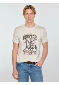 Big-Star - Koszulka męska z linii Authentic z nadrukiem perłowa Patter 103. Okazja: na co dzień. Kolor: kremowy. Materiał: dzianina, jeans, materiał. Wzór: nadruk. Styl: casual, klasyczny #1