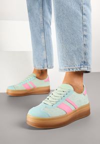 Born2be - Jasnozielone Płaskie Sneakersy Ozdobione Paskami Norili. Okazja: na co dzień. Zapięcie: pasek. Kolor: zielony. Materiał: jeans. Wzór: aplikacja #5