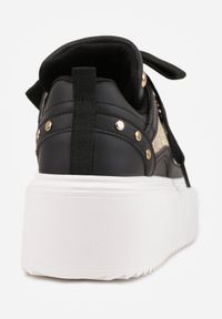 Born2be - Czarne Sneakersy na Grubej Podeszwie z Metalicznymi Wstawkami i Nitami Azirra. Kolor: czarny. Materiał: jeans. Szerokość cholewki: normalna #7