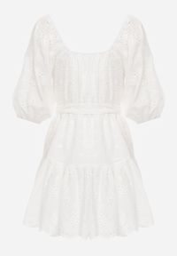 Born2be - Biała Sukienka Daphlenia. Okazja: na co dzień. Kolor: biały. Materiał: bawełna. Wzór: aplikacja. Styl: klasyczny, casual #7