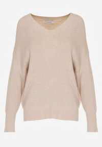 Born2be - Beżowy Sweter z Domieszką Kaszmiru z Dekoltem w Serek Feralaine. Okazja: na co dzień, na spotkanie biznesowe. Typ kołnierza: dekolt w serek. Kolor: beżowy. Materiał: kaszmir. Styl: biznesowy, klasyczny, casual, elegancki #3