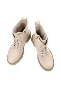 Beżowe Botki Vinceza Ocieplane Obuwie Damskie. Okazja: na co dzień. Zapięcie: sznurówki. Kolor: beżowy. Materiał: skóra. Obcas: na obcasie. Styl: casual, elegancki. Wysokość obcasa: średni #6
