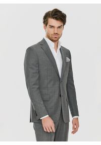 Pako Lorente - PAKO LORENTE – Ciemnoszara marynarka garniturowa w delikatną kratę. Okazja: na ślub cywilny, na wesele, na spotkanie biznesowe. Kolor: szary. Materiał: wełna, lycra, poliester. Styl: biznesowy #5