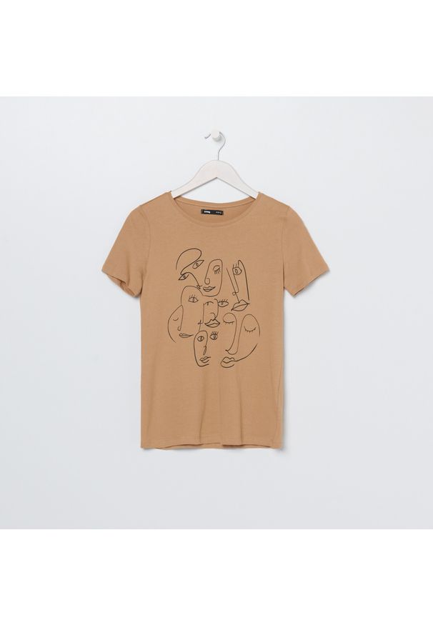 Sinsay - Koszulka z nadrukiem - Beżowy. Kolor: beżowy. Wzór: nadruk