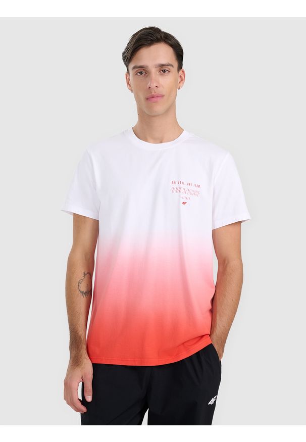 4f - 4F T-shirt regular z nadrukiem męski - czerwony S. Okazja: na co dzień. Kolor: czerwony. Materiał: materiał, bawełna. Wzór: nadruk. Styl: casual