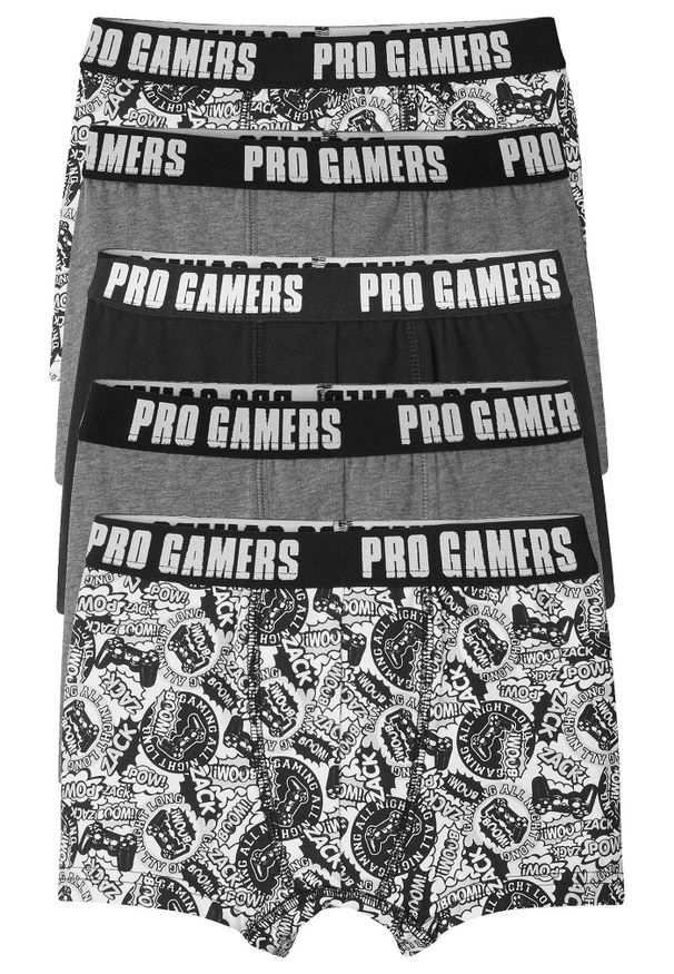 bonprix - Bokserki z miękką bawełną (5 par). Kolor: czarny. Materiał: elastan, bawełna. Wzór: nadruk, napisy