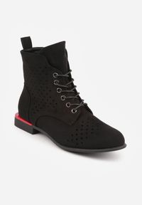 Renee - Czarne Botki VICES z Ażurowymi Zdobieniami w Stylu Retro Limoni. Okazja: na co dzień. Zapięcie: sznurówki. Kolor: czarny. Materiał: jeans. Szerokość cholewki: normalna. Wzór: ażurowy, aplikacja. Styl: retro #5
