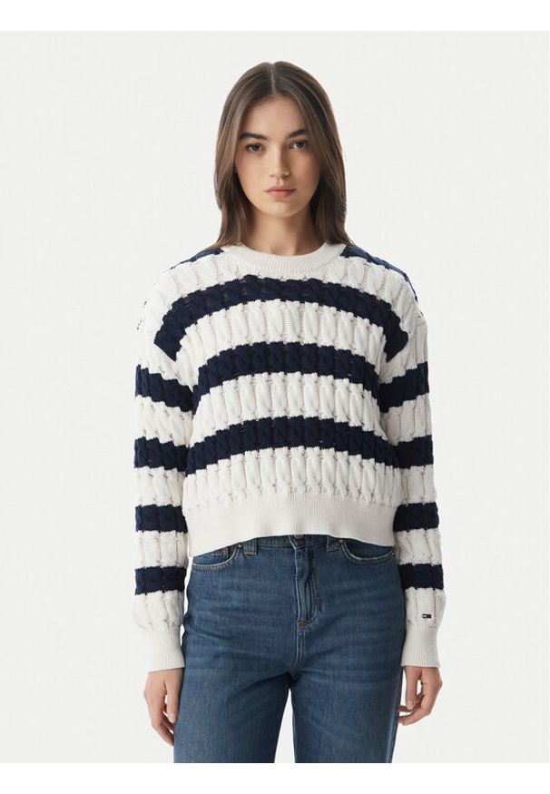 Tommy Jeans Sweter DW0DW22926 Granatowy Loose Fit. Kolor: niebieski. Materiał: bawełna