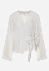 Renee - Biała Wiskozowa Bluzka z Kopertowym Dekoltem i Wiązaniem z Boku Velarila. Typ kołnierza: dekolt kopertowy. Kolor: biały. Materiał: wiskoza #5