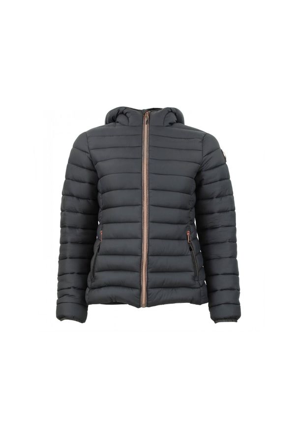 PEAK MOUNTAIN - Damska kurtka z kapturem Peak Mountain Fine. Typ kołnierza: kaptur. Kolor: czarny. Materiał: puch. Sezon: zima. Sport: turystyka piesza