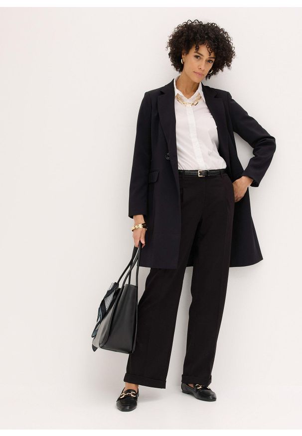 bonprix - Spodnie z zakładkami. Kolor: czarny. Materiał: materiał. Styl: elegancki, klasyczny