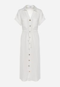 Born2be - Biała Koszulowa Sukienka z Krótkim Rękawem Zapinana na Guziki z Materiałowym Paskiem Piantia. Okazja: na imprezę, na co dzień. Kolor: biały. Materiał: materiał. Długość rękawa: krótki rękaw. Sezon: wiosna, lato. Typ sukienki: koszulowe. Styl: casual, elegancki #4