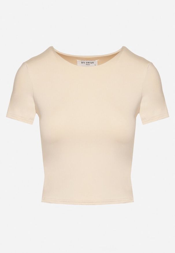 Born2be - Jasnobeżowy T-shirt Krótki z Wiskozą Eframera. Kolor: beżowy. Materiał: wiskoza. Długość: krótkie. Sezon: lato. Styl: klasyczny