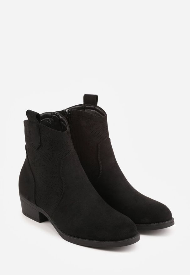 Born2be - Czarne Botki Ażurowe na Obcasie w Stylu Kowbojek Lalona. Okazja: na co dzień. Kolor: czarny. Materiał: dzianina. Wzór: ażurowy. Obcas: na obcasie. Styl: casual. Wysokość obcasa: średni