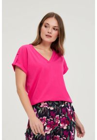 MOODO - T-shirt z bawełny fuksjowy. Materiał: bawełna #1