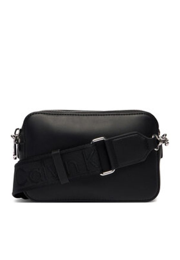 Calvin Klein Torebka Webbing Double Strap Camera Bag LV04F3165G Czarny. Kolor: czarny. Materiał: skórzane