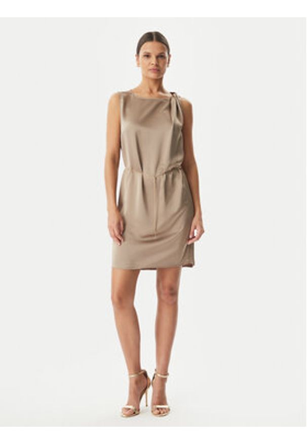 Hugo - HUGO Sukienka koktajlowa Koberi 50566963 Brązowy jasny Regular Fit. Kolor: brązowy. Materiał: syntetyk. Styl: wizytowy