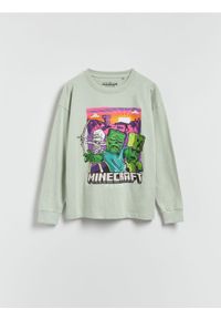Reserved - Longsleeve Minecraft - jasnozielony. Kolor: zielony. Materiał: bawełna, dzianina. Długość rękawa: długi rękaw