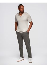 Ombre Clothing - Męska koszulka polo bez guzików z klasycznym splotem – jasnobeżowa V3 - Rozmiar: S. Typ kołnierza: polo. Kolor: beżowy. Materiał: wiskoza, dzianina, materiał, elastan, nylon. Wzór: ze splotem. Styl: klasyczny #2