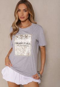 Renee - Jasnoszary T-shirt z Bawełny z Nadrukiem Tellanis. Okazja: na co dzień. Kolor: szary. Materiał: bawełna. Wzór: nadruk. Styl: sportowy, klasyczny, elegancki, casual #3