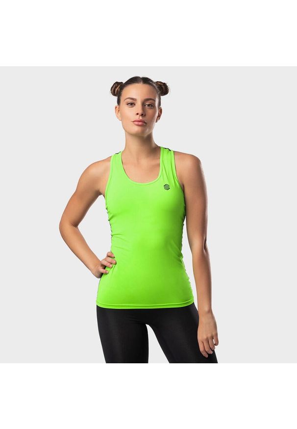 Kobieta Fitness Damska koszulka tank top Tropic SIROKO Neonowa Zieleń. Kolor: zielony, wielokolorowy, czarny. Sport: fitness