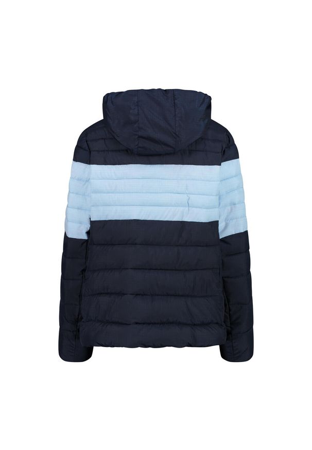 Damska kurtka z kapturem CMP. Typ kołnierza: kaptur. Kolor: niebieski. Materiał: puch. Sport: turystyka piesza