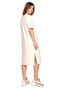 Be Active - Swobodna shirtowa sukienka midi z krótkim rękawem śmietanka. Długość rękawa: krótki rękaw. Długość: midi #3
