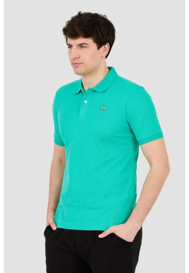 La Martina - LA MARTINA Szmaragdowe męskie polo z małym logo, Rozmiar XXL. Typ kołnierza: polo. Kolor: zielony
