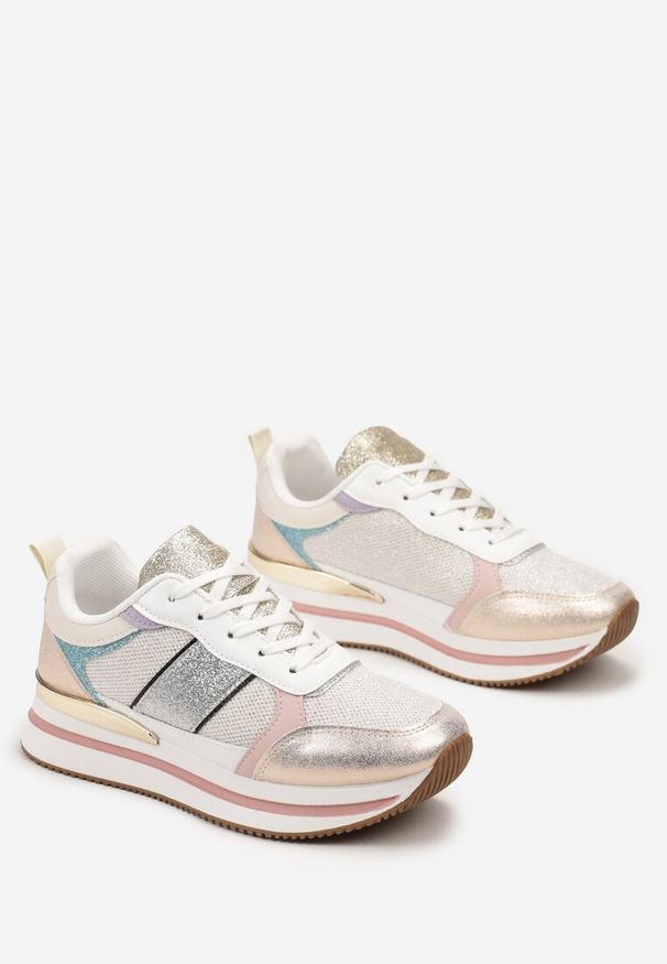 Born2be - Srebrno-Różowe Sneakersy Brokatowe na Piankowej Podeszwie Tindriel. Kolor: srebrny
