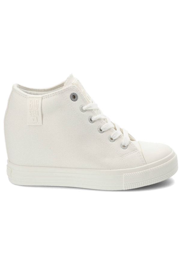 Big-Star - Białe Sneakersy Big Star Damskie Modne Obuwie. Okazja: na uczelnię, na spacer, na co dzień. Kolor: biały. Materiał: materiał. Szerokość cholewki: normalna. Styl: casual