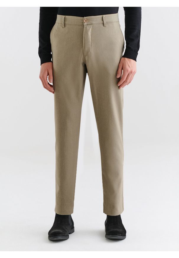 Pako Lorente - PAKO LORENTE – Beżowe casualowe spodnie męskie. Okazja: na co dzień. Kolor: beżowy. Materiał: poliester, elastan, wiskoza. Wzór: gładki. Styl: casual