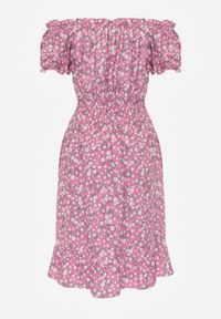 Renee - Różowa Bawełniana Sukienka Midi Hiszpanka z Gumką w Pasie Dnise. Typ kołnierza: dekolt hiszpanka. Kolor: różowy. Materiał: bawełna. Długość: midi #8