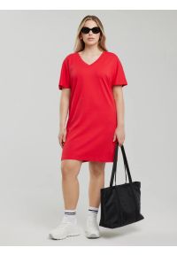 Big-Star - Sukienka damska bawełniana z krótkim rękawem czerwona Zorkaya 603. Kolor: czerwony. Materiał: bawełna. Długość rękawa: krótki rękaw. Wzór: aplikacja #4