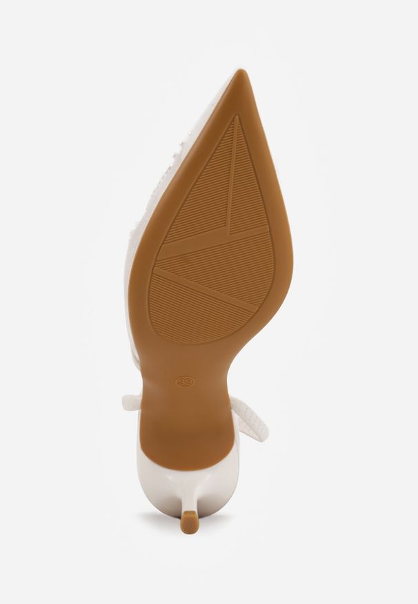 Renee - Białe Szpilki VICES Slingback z Noskami w Szpic Ozdobionymi Haftem i Koralikami Laraidina. Zapięcie: pasek. Kolor: biały. Materiał: satyna. Wzór: aplikacja, haft. Obcas: na szpilce