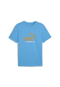 Puma - Męska koszulka Olympique Marsylia KING z logo PUMA Bleu Azur Gold Blue. Kolor: wielokolorowy, niebieski, żółty