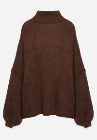 Born2be - Brązowy Golf z Wełną o Kroju Oversize z Obniżoną Linią Ramion Lilenae. Okazja: na co dzień. Typ kołnierza: golf. Kolor: brązowy. Materiał: wełna. Długość rękawa: długi rękaw. Długość: długie. Sezon: zima, jesień. Styl: casual, elegancki #7