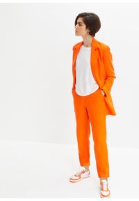 bonprix - Krótsze spodnie high waist z mieszanki wiskozy z lnem. Stan: podwyższony. Kolor: pomarańczowy. Materiał: len, wiskoza. Długość: krótkie #3