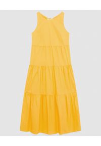 Patrizia Pepe - PATRIZIA PEPE - Rozkloszowana sukienka midi z falbanami. Kolor: żółty. Materiał: bawełna. Długość: midi #3