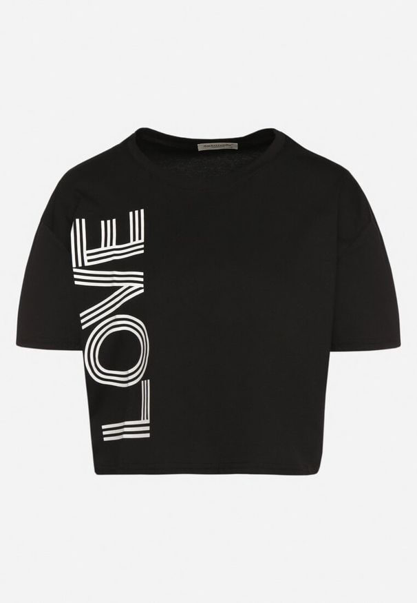 Born2be - Czarny Krótki Bawełniany T-shirt z Napisem Sannirra. Okazja: na co dzień. Kolor: czarny. Materiał: bawełna. Długość: krótkie. Wzór: napisy. Styl: klasyczny, casual