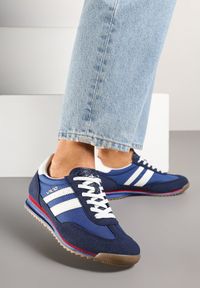Renee - Granatowe Sneakersy Vico z Ozdobnymi Paskami Voinea. Zapięcie: pasek. Kolor: niebieski. Materiał: jeans. Wzór: paski. Sezon: lato