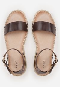 Renee - Ciemnobrązowe Sandały VICES na Platformie z Plecionki z Szerokim Paskiem z Klamrą Jurelle. Okazja: na spacer. Zapięcie: klamry. Kolor: brązowy. Materiał: jeans, len. Wzór: haft. Sezon: lato. Obcas: na platformie. Styl: boho #3