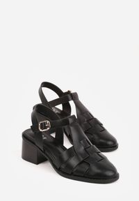 Born2be - Czarne Sandały na Obcasie z Ozdobną Cholewką Amalirei. Okazja: na co dzień. Zapięcie: sprzączka. Kolor: czarny. Materiał: jeans. Obcas: na obcasie. Styl: casual, elegancki, klasyczny. Wysokość obcasa: średni #3