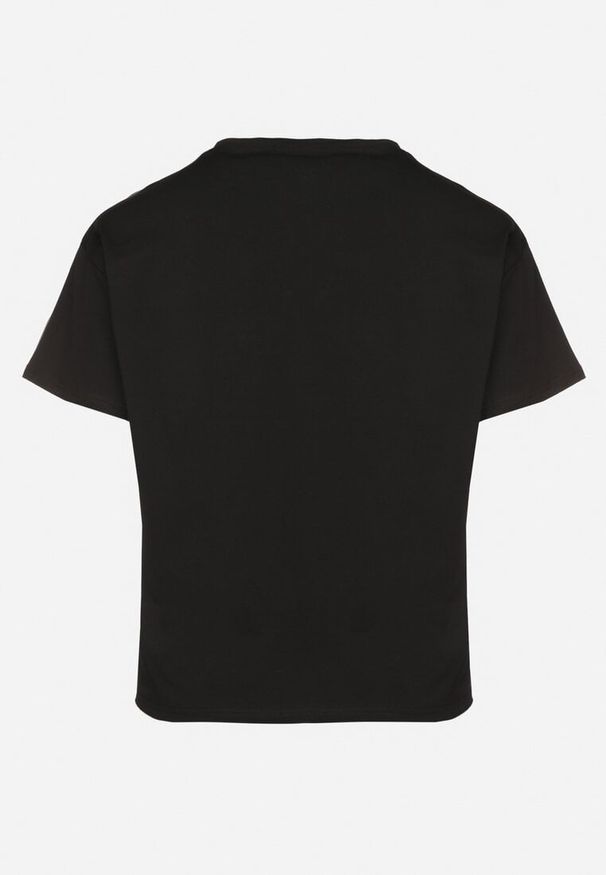 Born2be - Czarny T-shirt z Bawełny Ozdobiony Cyrkoniami i Haftami Firarette. Okazja: na co dzień. Kolor: czarny. Materiał: bawełna. Wzór: aplikacja, haft. Styl: klasyczny, casual