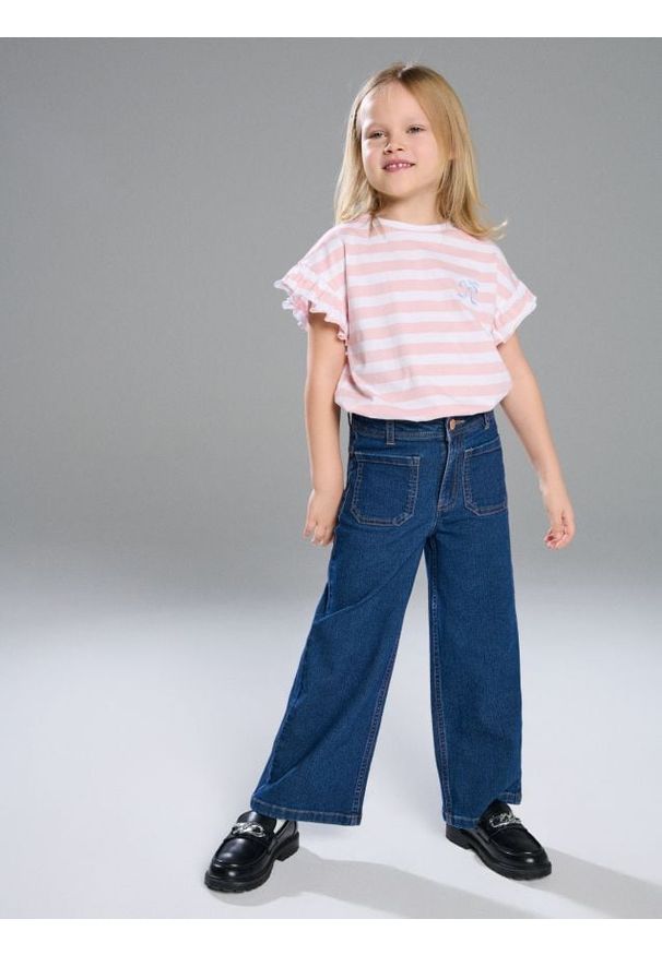 Sinsay - Jeansy wide leg - granatowy. Kolor: niebieski